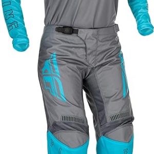 Conjunto de equipamiento de motocross Fly Racing F-16 para mujer gris y azul.