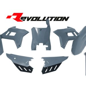 KIT COMPLETO DE PLÁSTICOS PARA HONDA CRF REVOLUTION CON PROTECTORES DE HORQUILLA R-TECH